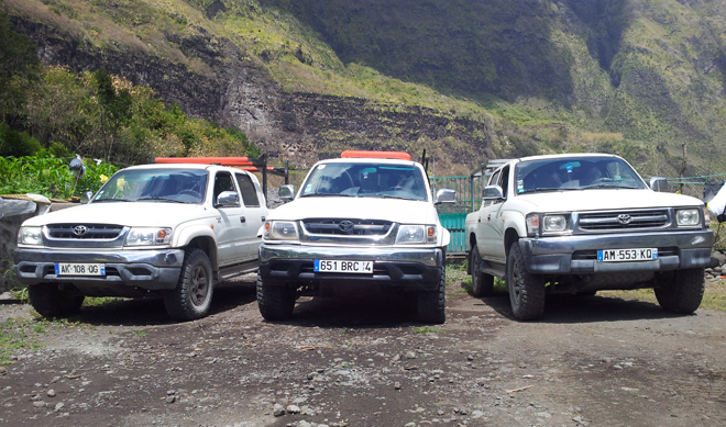 Les 3 4x4 de 4x4-mafate.fr, taxi pour Mafate, Île de la Réunion